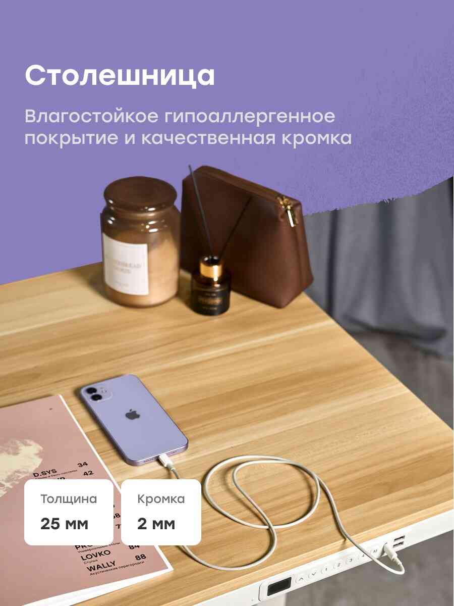 LVL UP Easy Стол регулируемый эл. приводом 120х60 Дуб, RAL 9005 для МП фото 5